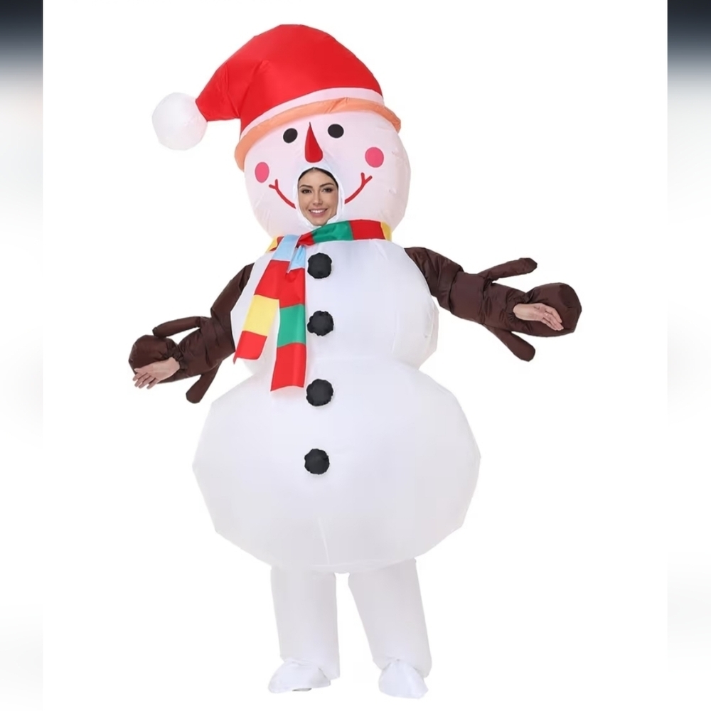 Cheerful Snowman Inflatable with Red Hat and Scarf - Picture 6 of 16